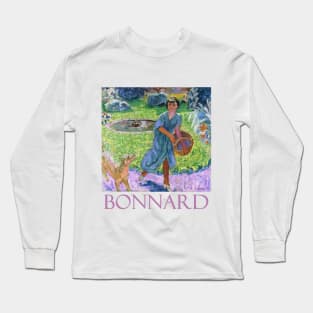 Girl Playing with a Dog by Pierre Bonnard Long Sleeve T-Shirt